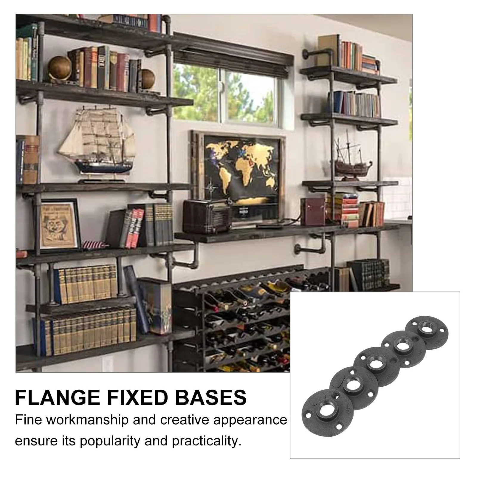 

10pcs Retro Flange Plates Durable Malleable Iron Fittings For Furniture Shelving Industrial Decor Floor Flange Bracket