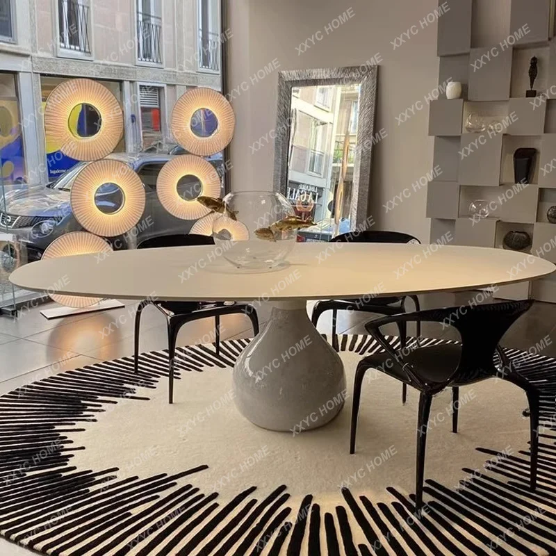 Rock slab water drop shape dining table high-end villa hotel marble round table dining table