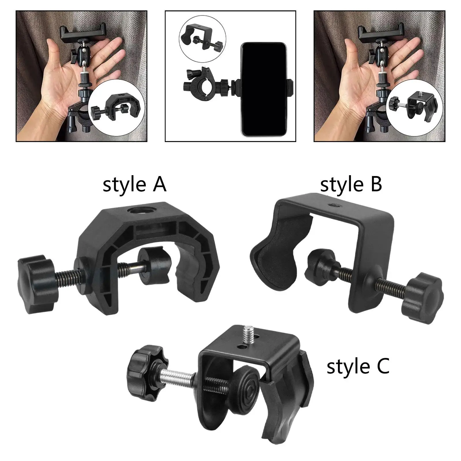 3xBase Stand Mounting Accessory Black 1/4-inch Thread Interface Adjustable Work Surface Mounting Bracket for Video Shelves Desk
