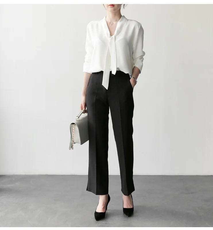 

Autumn New White Chiffon Shirt Women Loose Foreign Fashion Commute Style Long Sleeve Polyester Fiber Thin Shirt for Ladies