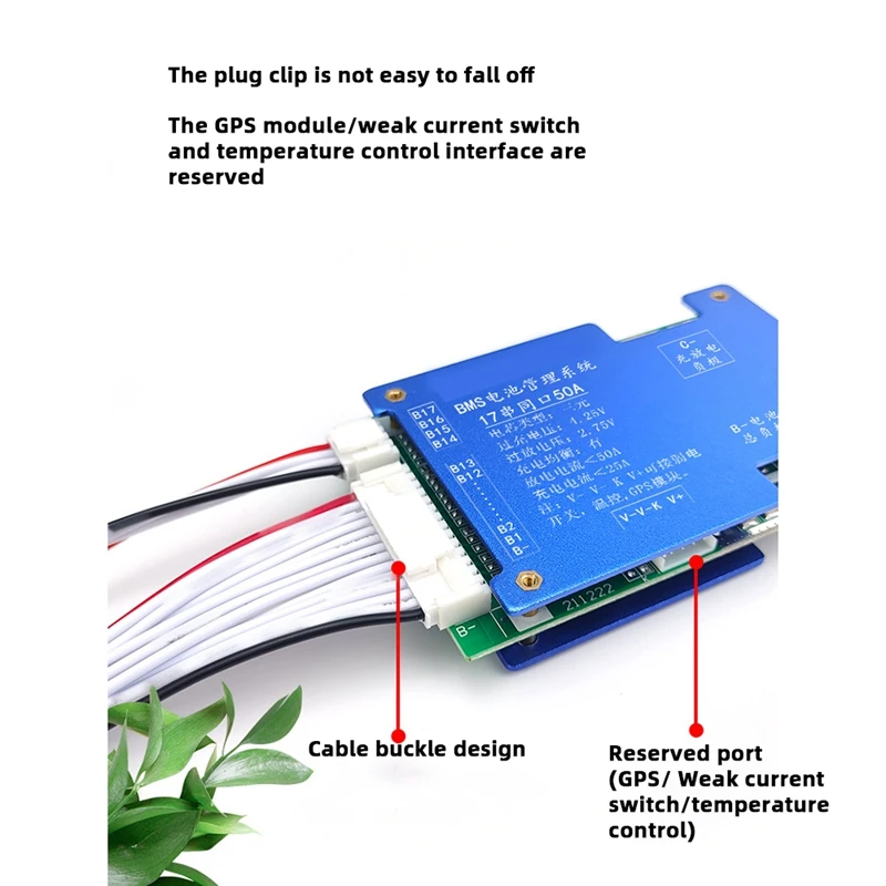 บอร์ดป้องกันแบตเตอรี่ลิเธียมเทิร์นนารี1ชิ้น17S 50A 60V พร้อมฟังก์ชันสมดุลแรงดันไฟฟ้าสำหรับ e-BIKE