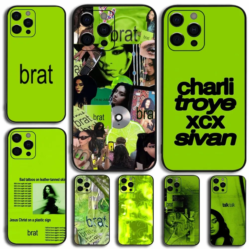 Singer C-Charli XCX Brat Phone Case For Apple iPhone 15,14,13,12,11,Pro,X,XS,Max,XR,Plus,Mini Soft Black Cover