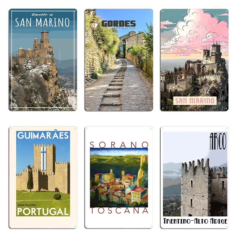 San Marino Republic Travel Posters Guimaraes Portugal Metal Plaque Classic Wall Decor Bar Designs Tin Sign Poster