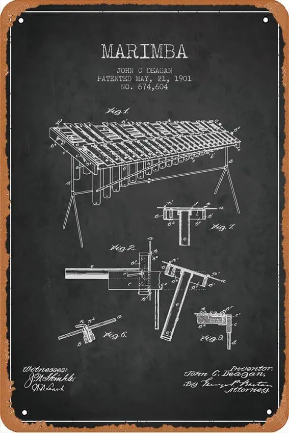 Marimba Charcoal Patent Blueprint Metal Tin Sign 8x12 Inch Retro Art Home Bar Restaurant Garage Cafe Gas Shop Wall Decor Metal P