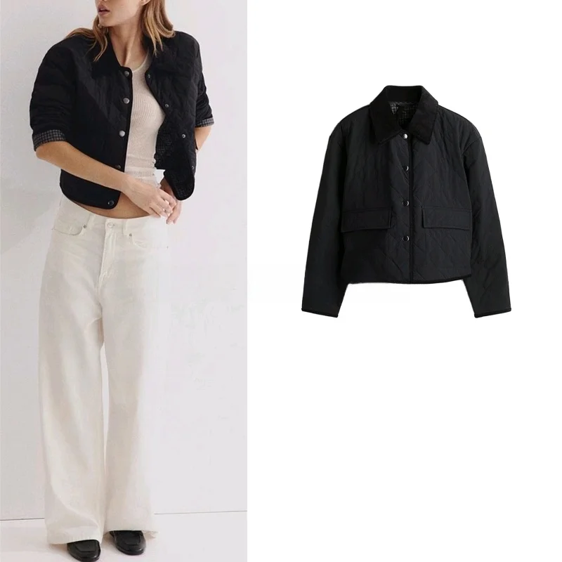 

Autumn New Women's Corduroy Bfled Nylon Lazy Sle Collar Jaet Outerwear Breathable Loose Fit Long Sve Zipper Closure