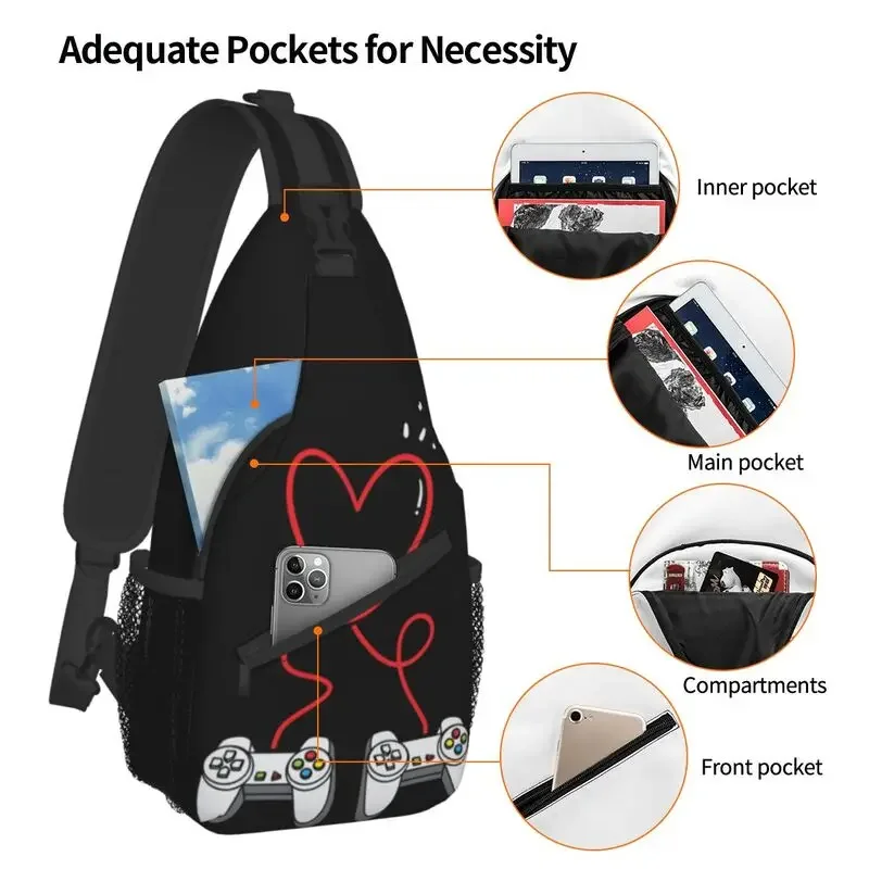 Nostalgia Gamer controlador corazón Sling bolsas para ciclismo Camping Videojuego Geek Gaming pecho bandolera mochila hombro Daypack