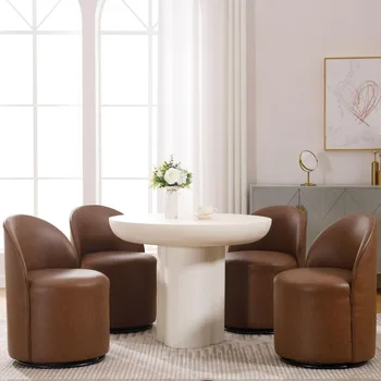 Esszimmerstuhl-Set mit 4 Stück und 360° °   Rotation, moderne gepolsterte Barrel-Akzentstühle, Boucle-Dreh-Esszimmerstuhl