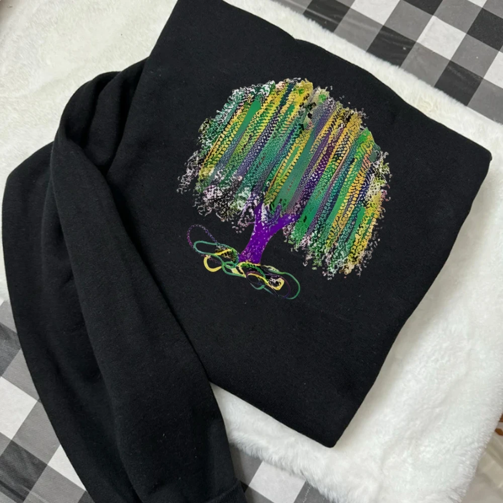 Carnival Sweatshirt Watercolor Mardi Gras Bead Tree Sweatshirts 2025 Fashion Long Sleeve Fat Tuesday New Orleans NOLA Sweater