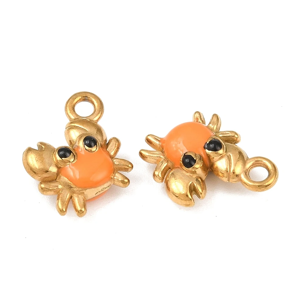 

10Pcs 304 Stainless Steel Ion Plating(IP) Enamel Pendants, Crab, Orange, 12.5x12x4.5mm, Hole: 1.8mm