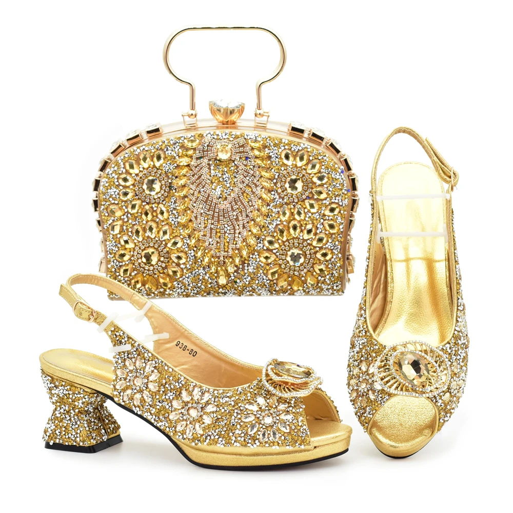 Latest Party Shoes and Bags To Match for Nigerian Full Rhinestone Italian Shoe and Bag Set for Party in Women Bride Ladies Shoes