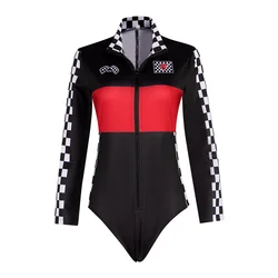 Women Race Car Driver Jumpsuit Halloween Sexy Bodysuit Cosplay Costume Long Sleeves Car Game Racer Girl Cheerleaders Uniform