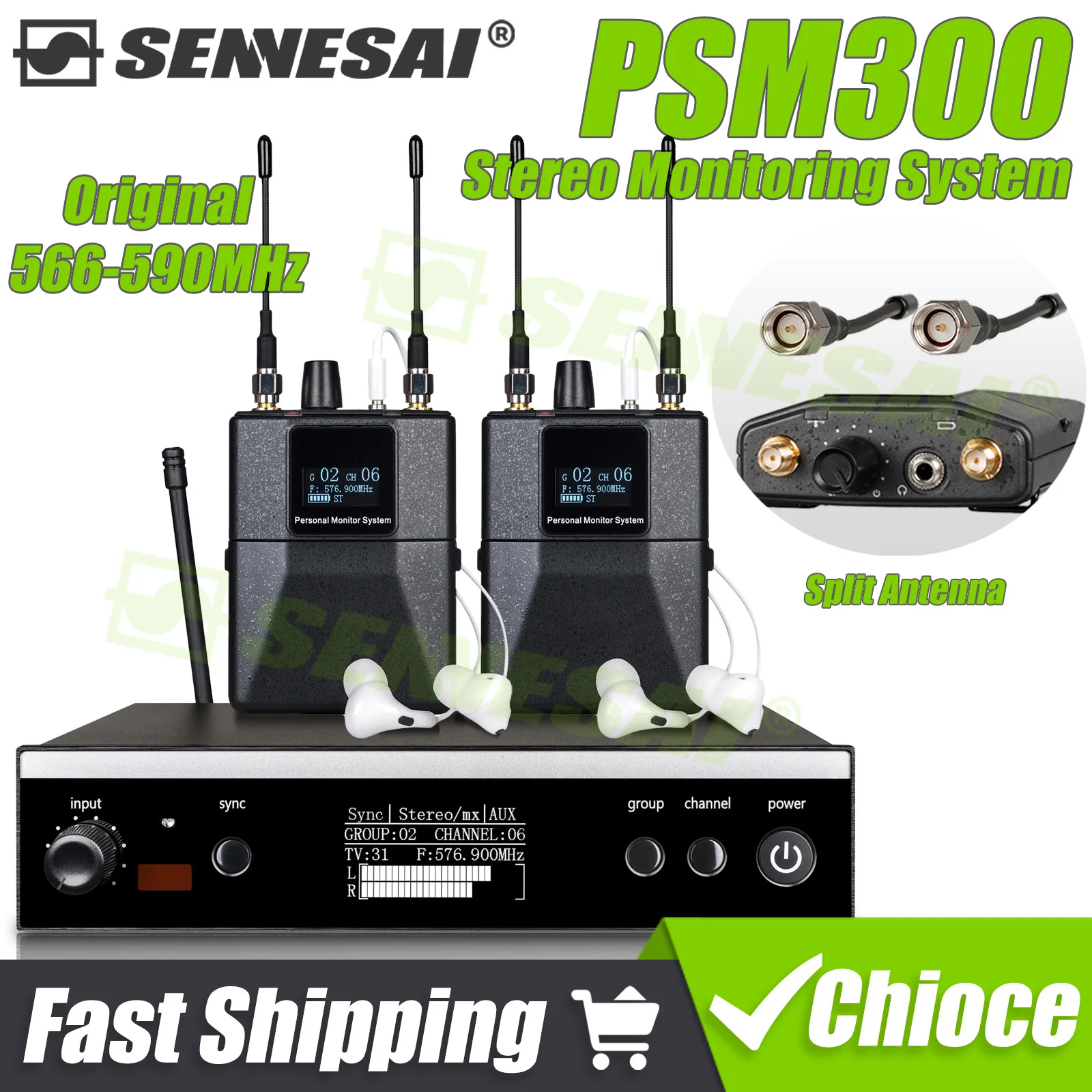 SENNESAI Sistema de monitoreo profesional PSM300 Retorno de escenario Estéreo Monitor personal en el oído Equipo de audio profesional inalámbrico, 500 MHz