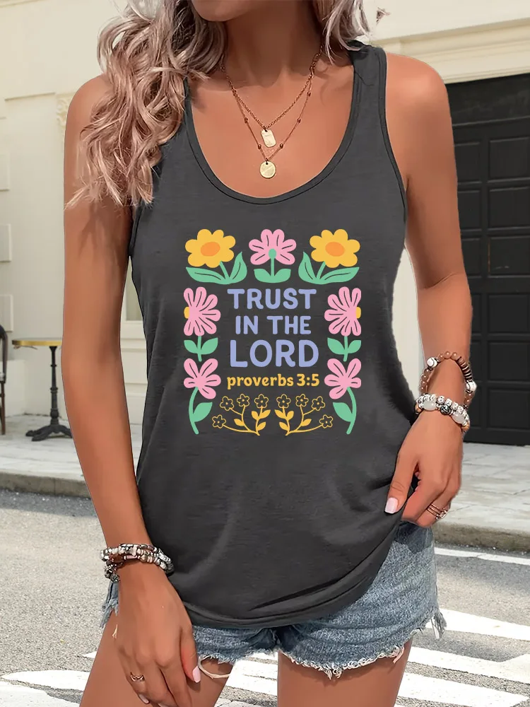 

Женская майка без рукавов Trust In The Lord, повседневный жилет с круглым вырезом, дышащий базовый топ для лета и весны, свободный крой, для повседневной носки