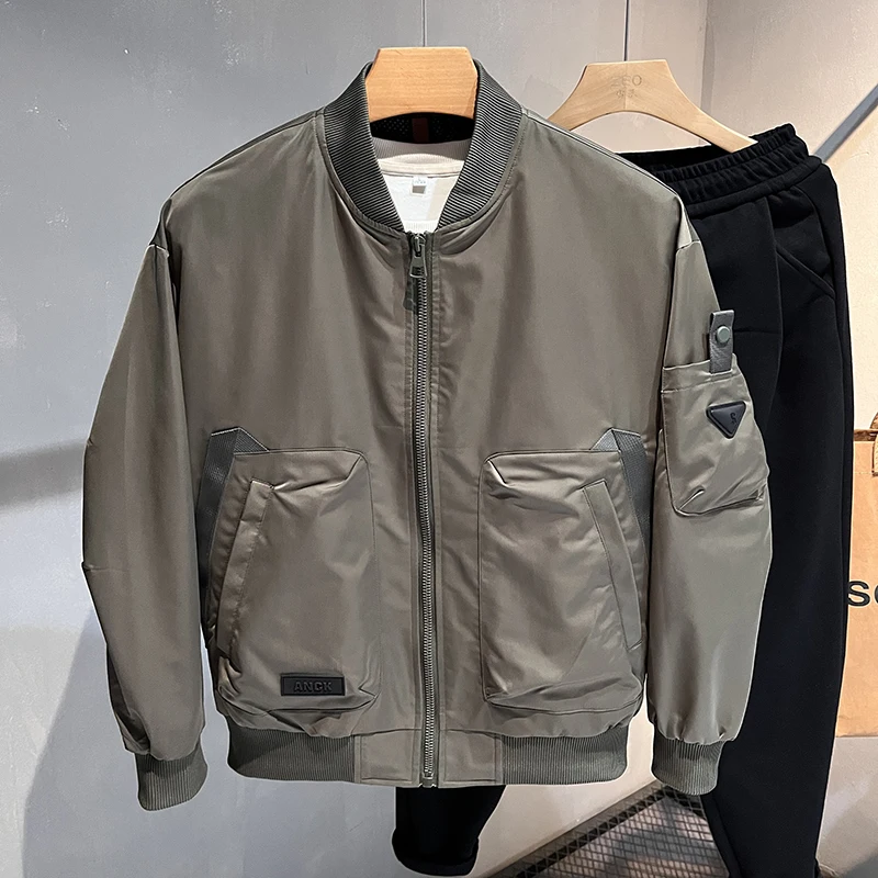 

Spring Autumn Baseball Collar Men's Faionable Slim Fit Casual Jaet Youth Versatile Simple Sle Workwear Outerwear