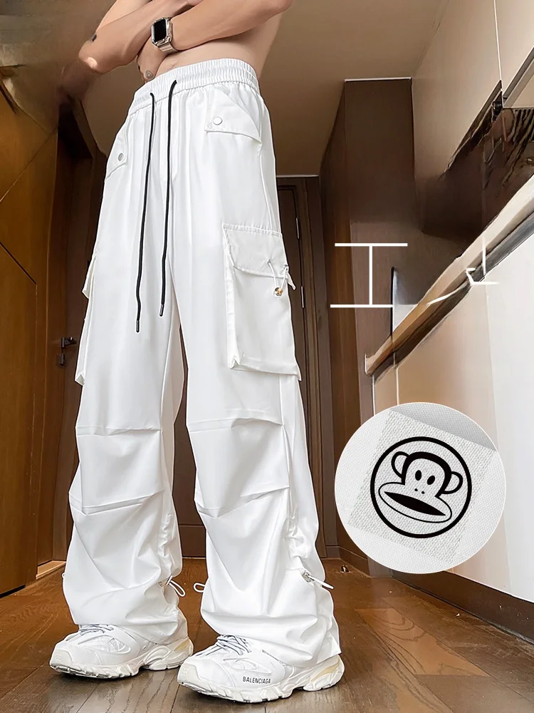 

PaulFrank Summer Ice Silk Thin Casual Pants Loose Straight Leg Workwear Trousers for Men Breathable Lightweight Cargo orts