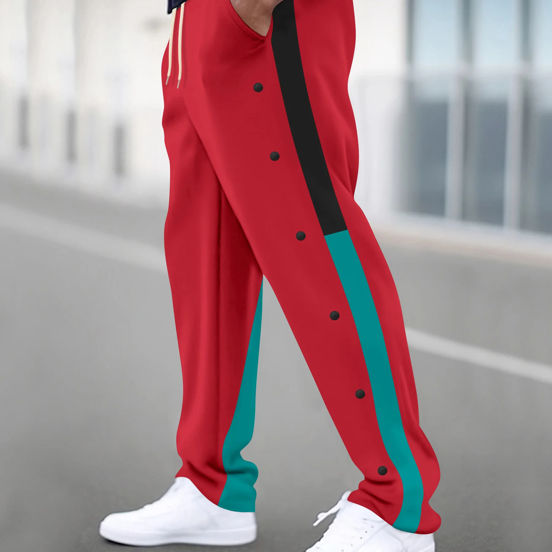 2025 Four Seasons Cross border New Sports Men's Pants Color blocked Straight Tube Large Drawstring Men's Casual Pants
