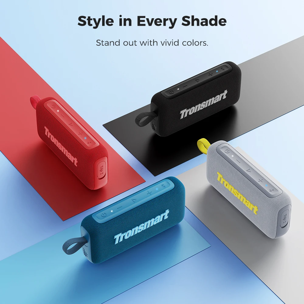 مكبر صوت Tronsmart Trip 2 سماعات بلوتوث لاسلكية مع جهير محسن، مقاوم للماء IPX7، وقت تشغيل 20 ساعة، للتخييم، في الهواء الطلق