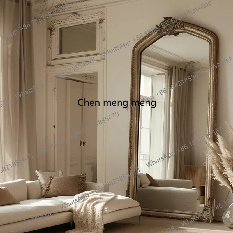 

French retro full body, home floor mirror, carved wall hanging high definition clothing fitting mirror