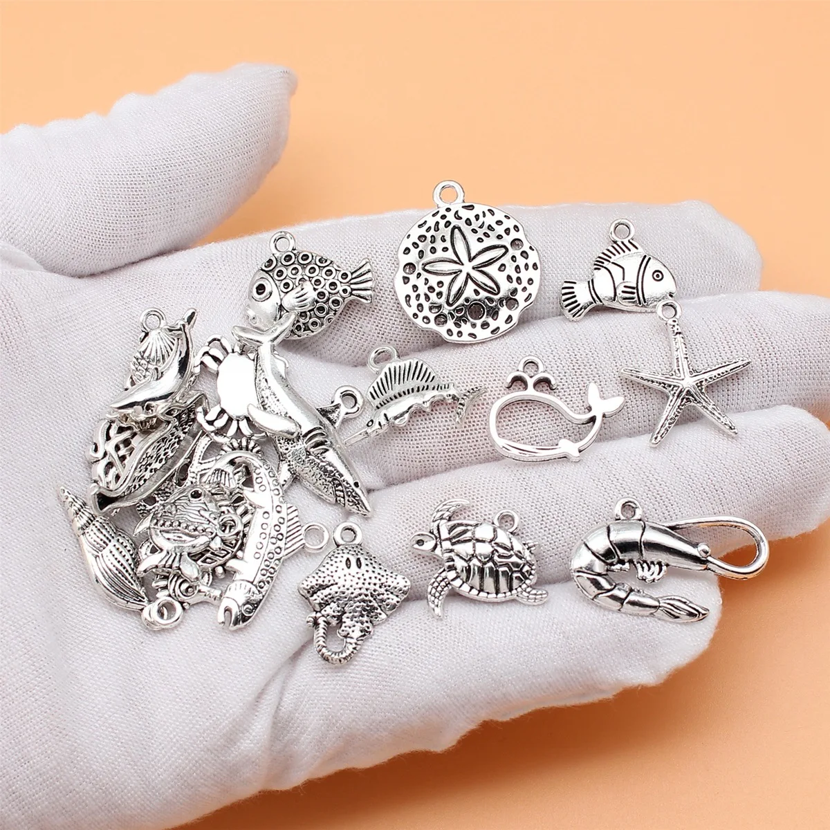 20pcs Sea Animals Dolphin Shark Turtle Octopus Starfish Seahorse Whale Conch Shell Charms Collection, 20 Styles, 1 of Each