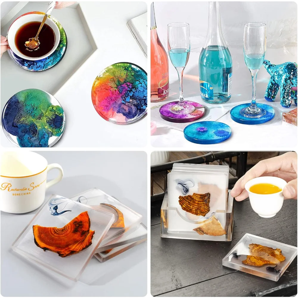 4Pcs DlY Round and Square Epoxy Resin Coaster Making Silicone Mold Perfect for Resin Casting Home Decor Coasters Cup Mat view 3