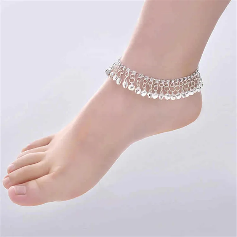 Personality Gold Silver Color Ethnic Tassel Bell Anklets for Women Girl Beach Foot Bracelet Anklet India Jewelry Accessories