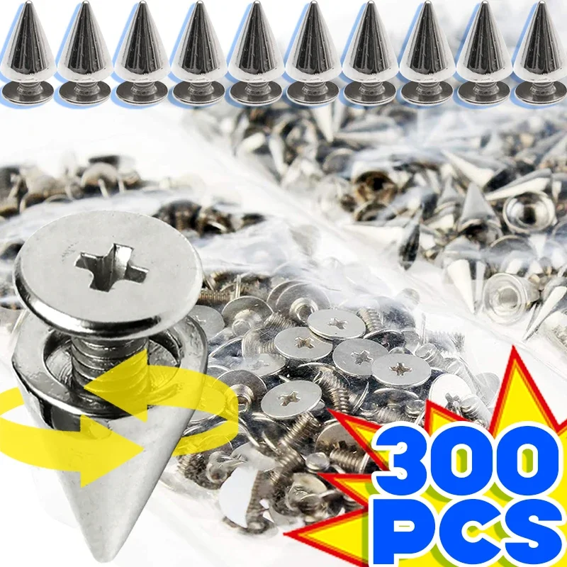 Round Cone Spikes para Roupas Sapatos, Metal Tree Spike, Screwback Studs, Artesanato DIY, Cool Punk Garment Rebites Decoração, 10-300pcs