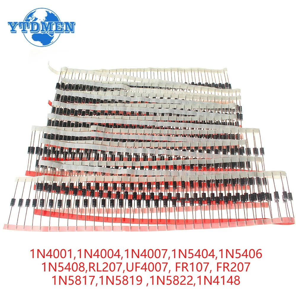 100/350 Stück schnell schaltendes Schottky-Dioden-Sortiment-Set 1N4001 1N4004 1N4007 1N5408 UF4007 FR207 1N5817 1N5819 1N5822 1N4148 RL207