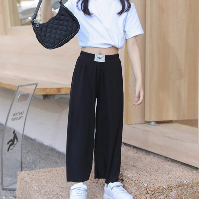 

Summer Wide Leg Pants For Girls Casual Elastic Waist Loose Short Pants Children Trousers