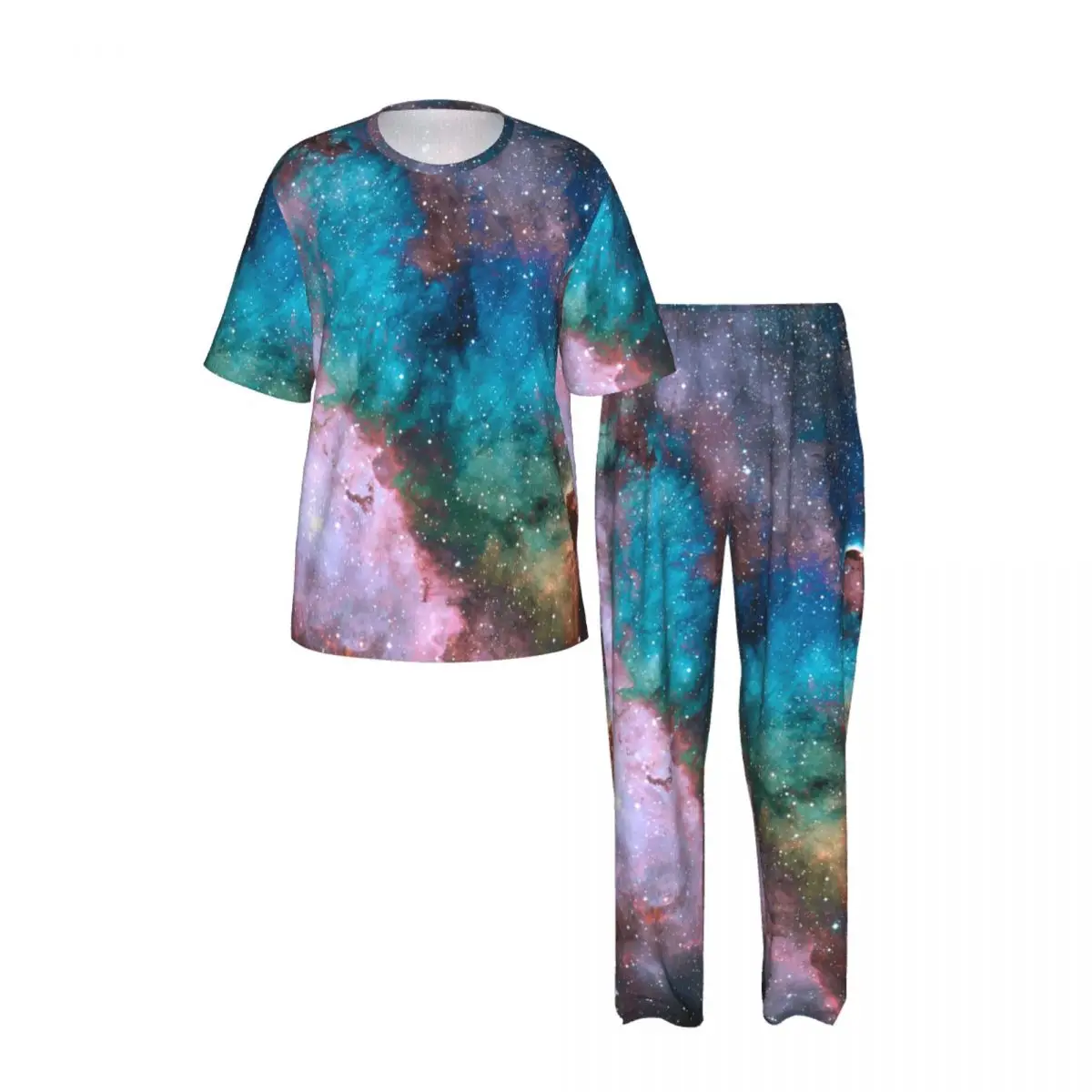 Men's short-sleeved pajamas two-piece trousers Night Sky With Stars And Nebula home wear suit sleepwear