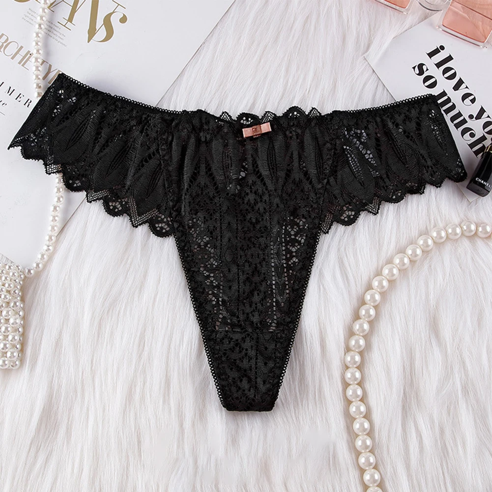 Sexy Women Lace Panties Low-Waist Thong Solid Underwear Hollow Transparent Panties G-String T-Back Bikini Briefs Female Knickers