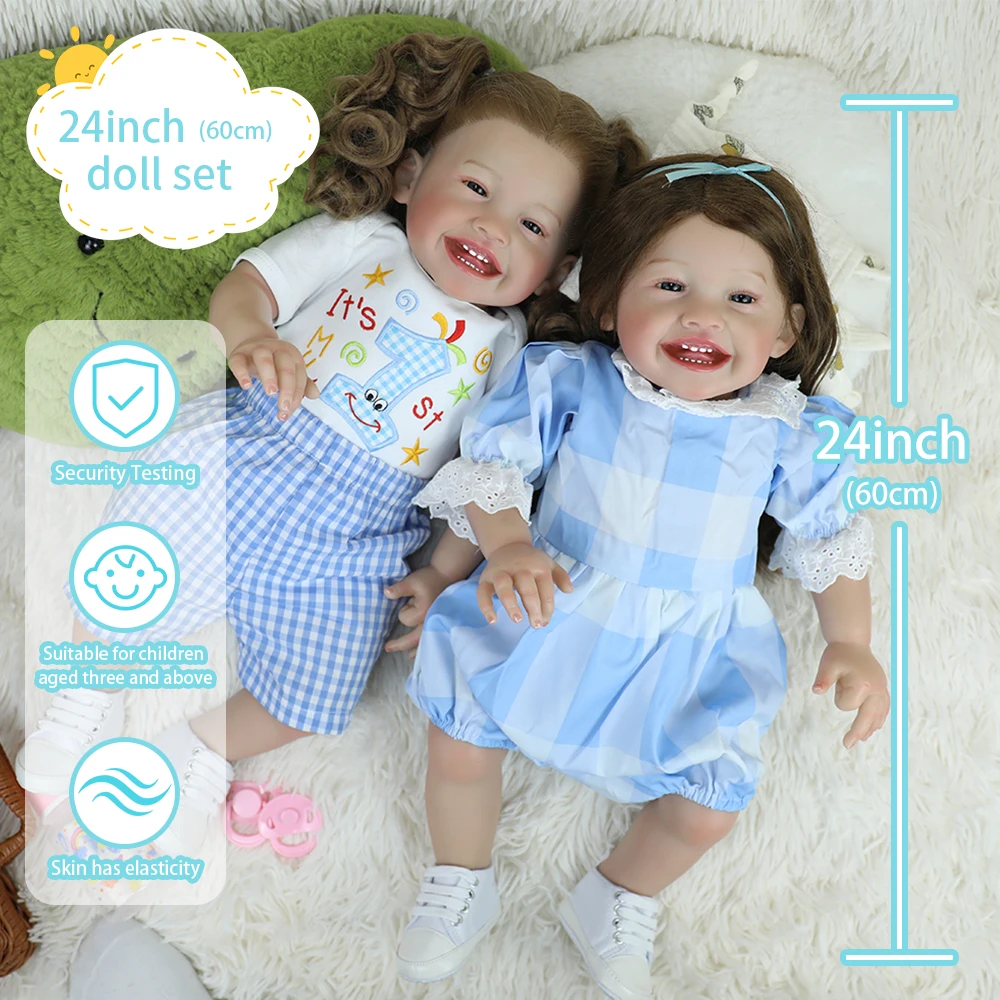 60CM realistische pasgeboren babypop herboren zachte siliconen pop Mila Twins meisje met 3D huid zichtbare aderen kerstverrassingsgeschenken