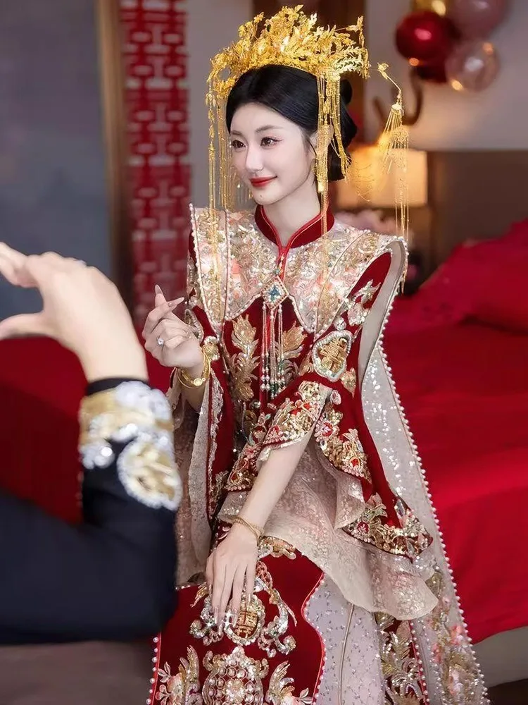 

Heavy industry wedding dress new Chinese-style Hanfu toasting for women