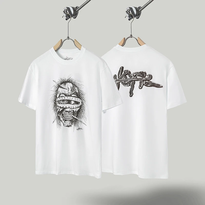 Men Women Summer White Utopia Cactus Jack Tshirts Puncture Nail Mummy Graffiti Short Sleeve Tee Hiphop Street Tops Outfit