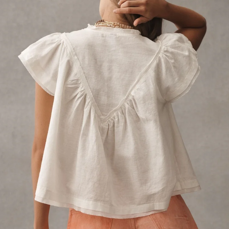 ผู้หญิง Y2k ปัก Swing Peplum Babydoll Crop Tank Top Ruffle ผ้าลินินหมวก Going Out ตาไก่ Cropped Vest Beachwear