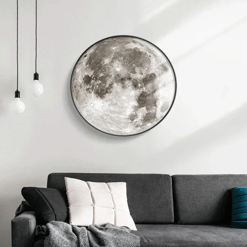 

Three-color Light Earth Pattern Wall Lamp Home Decoration 110-220V Round Wall Lights Moon Giclee Print Wall Lamp Indoor Lighting