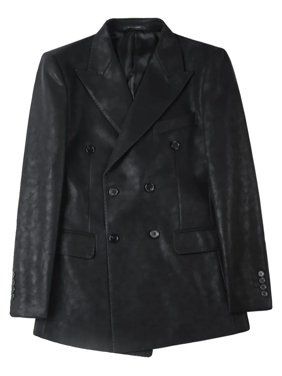 CY206  Leather Men Korean Business Casual British Double-breasted Suit Jacket Free Ironing Slim Body Fat Handsome Velvet Blazer