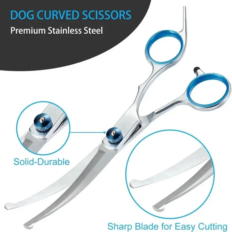 Stainless Steel Round Tip Pet Grooming Scissors, Safe Sharp Anti-Injury Hair Trimmer for Dogs Cats Precise Grooming Tool
