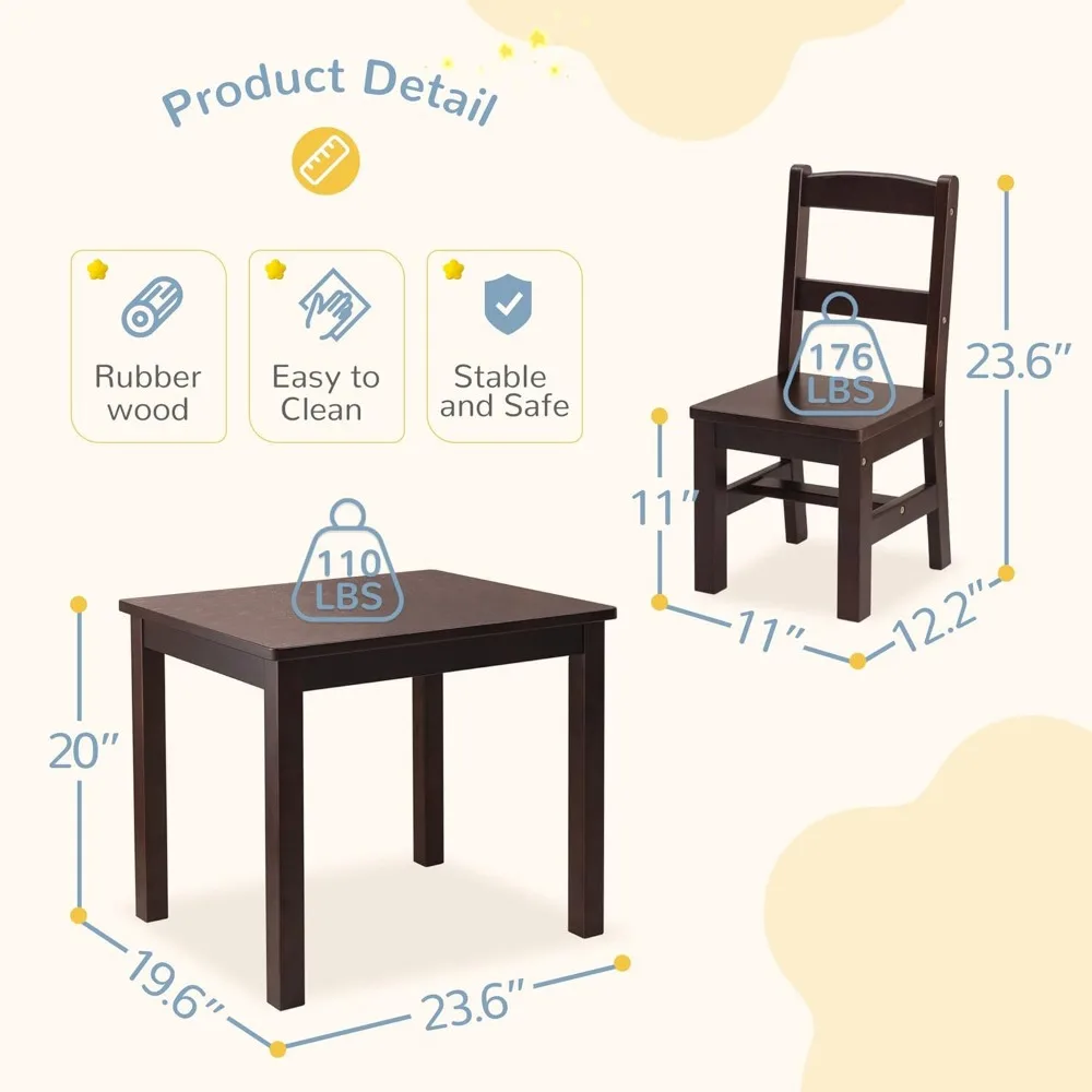 Kids Table and 2 Chair Set, Water Resistant Toddler Table and Chair Set, Non-Slip Pad and Waterfall Edge, Easy to Clean