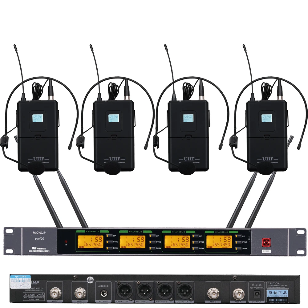 

MiCWL EW-D 4 гарнитура Цифровая беспроводная микрофонная система 4 BeltPock Четыре головных микрофона 400 каналов