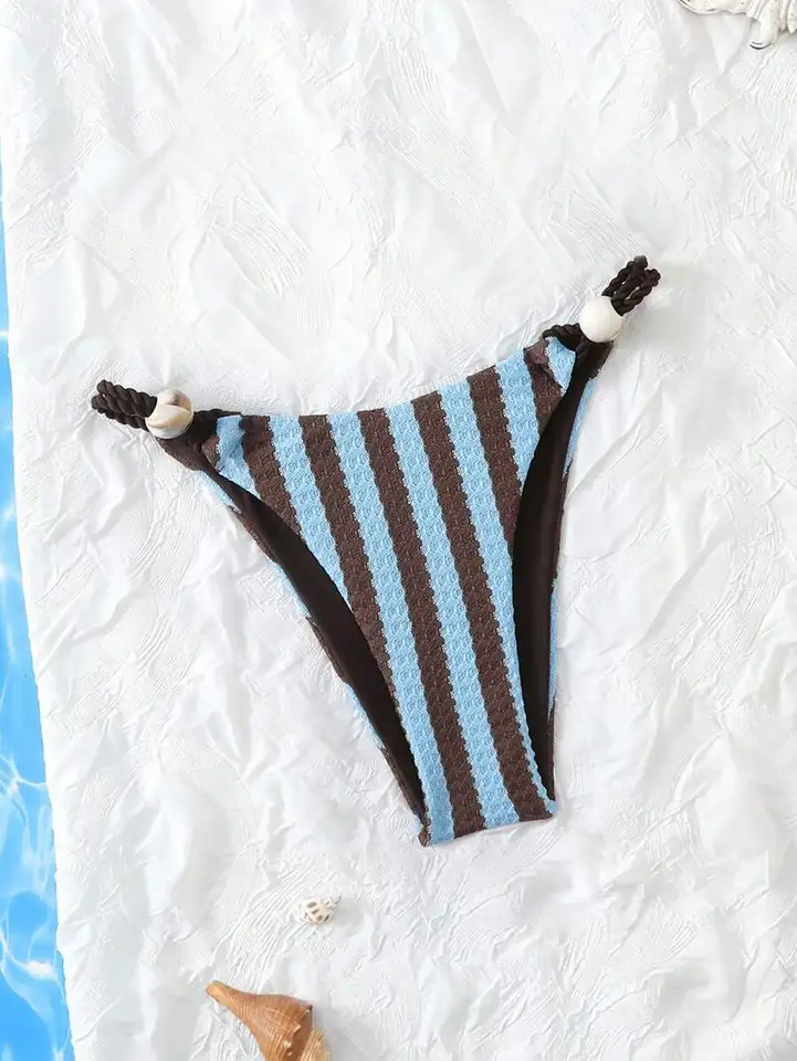Women Minimalist Solid Color Thong Bikini Bottom
