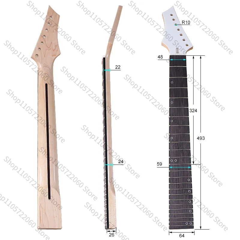 For Left Handed 7 String Electric Guitar Neck, 24 Fret T-Style Maple Neck for DIY Guitar Build