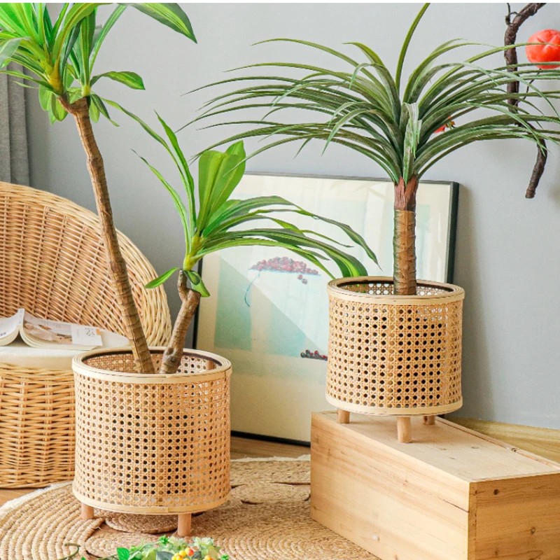 Nordic Plant Stand Handmade Rattan Weaving Flowers rack Living Room Floor Flower Stand Balcony Green Plants indoor gardening