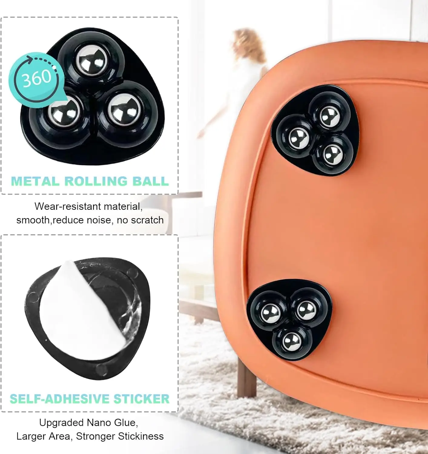 Self Adhesive Mini Casters, Easily Solve the Problem of Table Sliding, Suitable for Furniture Slides Such as Kitchens and Ovens