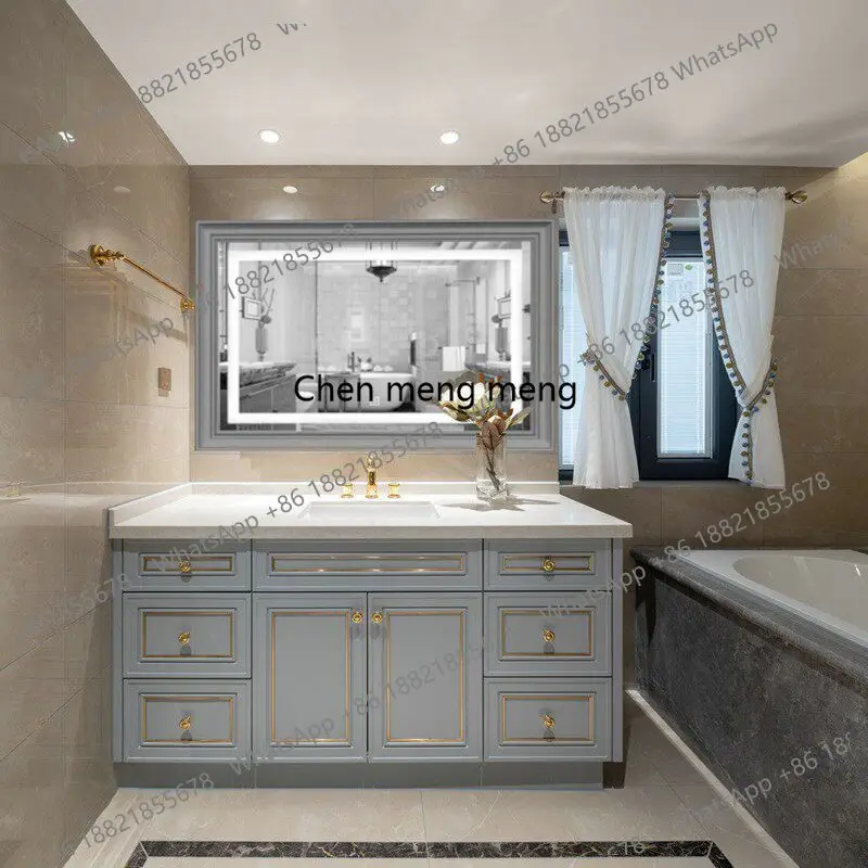 

Американская тумба для ванной из массива дерева с двойной раковиной от пола до потолка, умная тумба для ванной комнаты