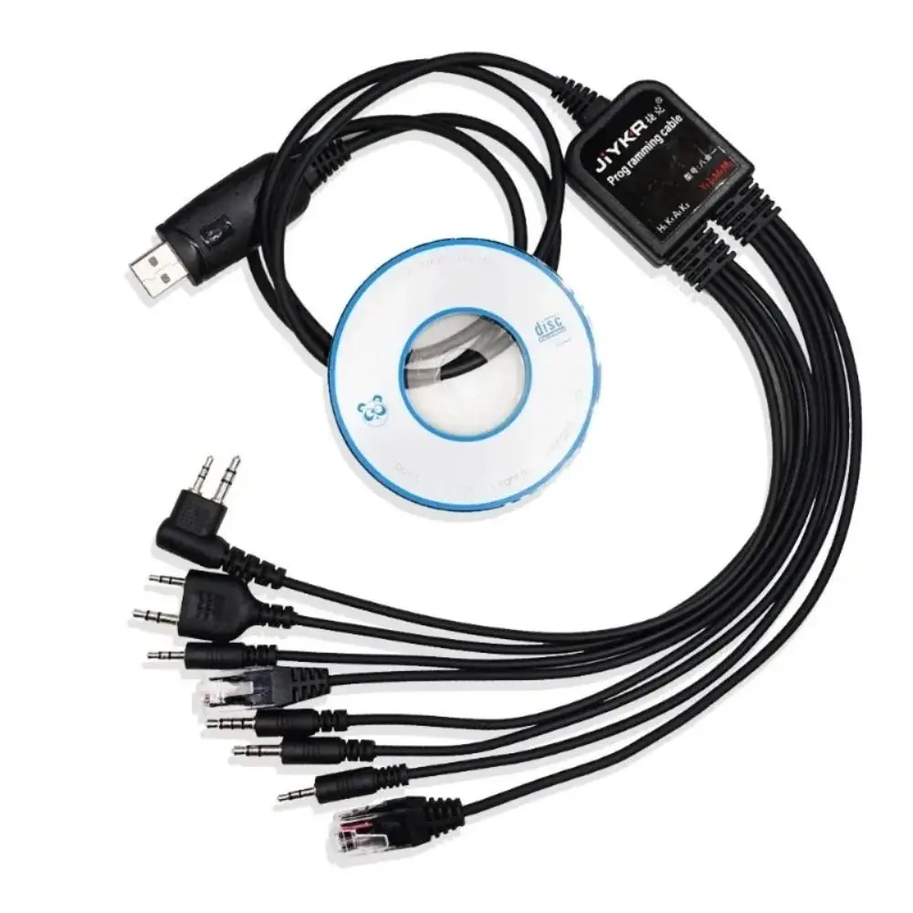 ABS 8 in 1 USB Programming Cable with CD Multifunction 8 in 1 Walkie Talkie Connector Wire USB K-type Black