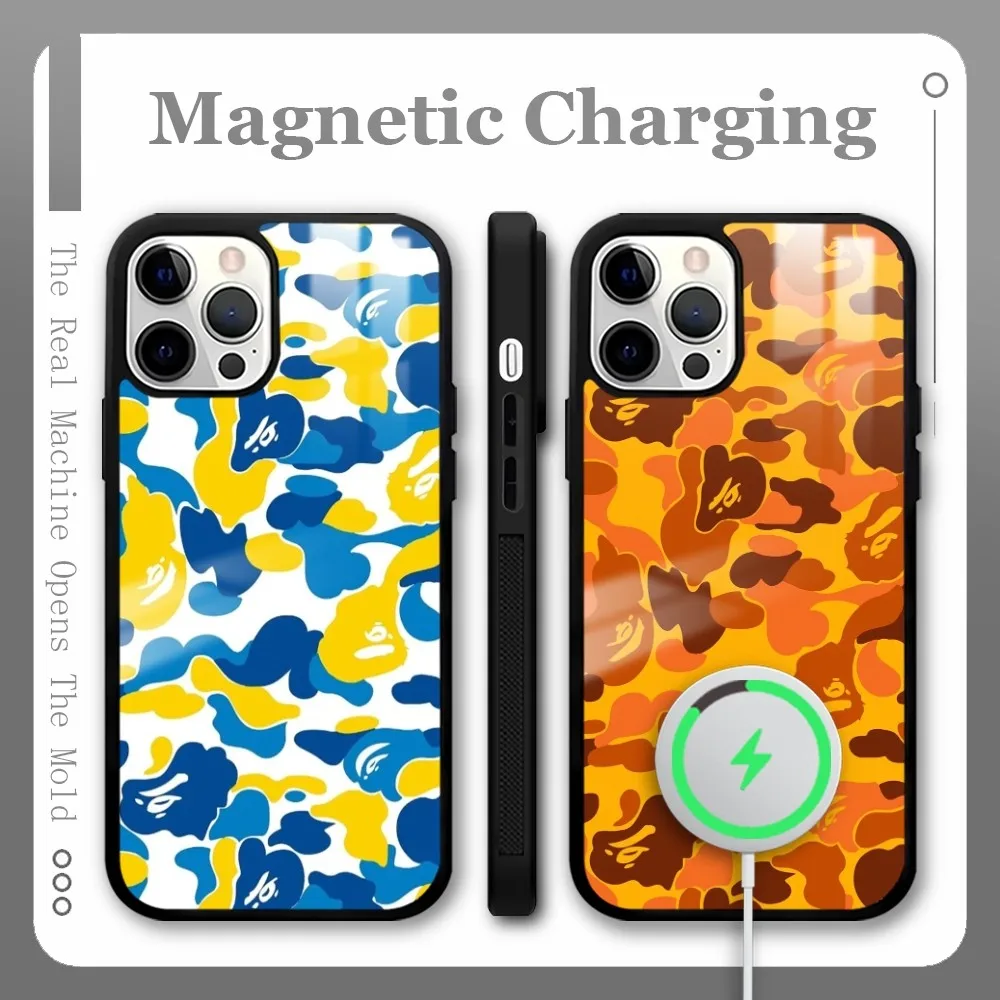 Unique B-B-BapeEs Camo Phone Case For iPhone 16 15 14 13 12 11 Pro Max Plus Mini Magnetic Magsafe Wireless Charging Cover