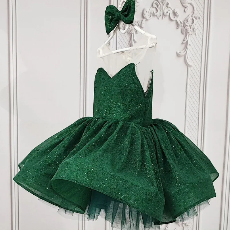 Green Princess Dress for Girls Simple & Elegant Tutu Gown for Birthday Piano Recital and Catwalk Performance Girls Sequin Dress