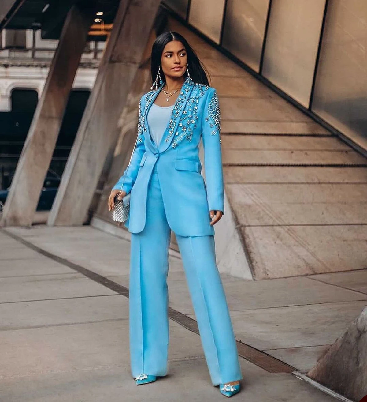 Vestido de lujo con diamantes de imitación para madre de la novia, conjunto de 2 piezas, Blazer de un botón y pantalones, Formal, hecho a medida