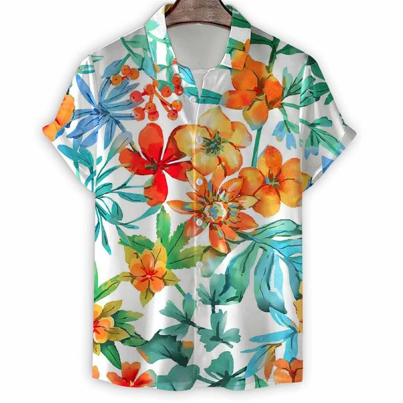 

Colorful 3d Printed Floral Hawaiian Shirt Men Short Sleeves Lapel Blouse Tops Casual Summer Vacation Street Oversized Shirts