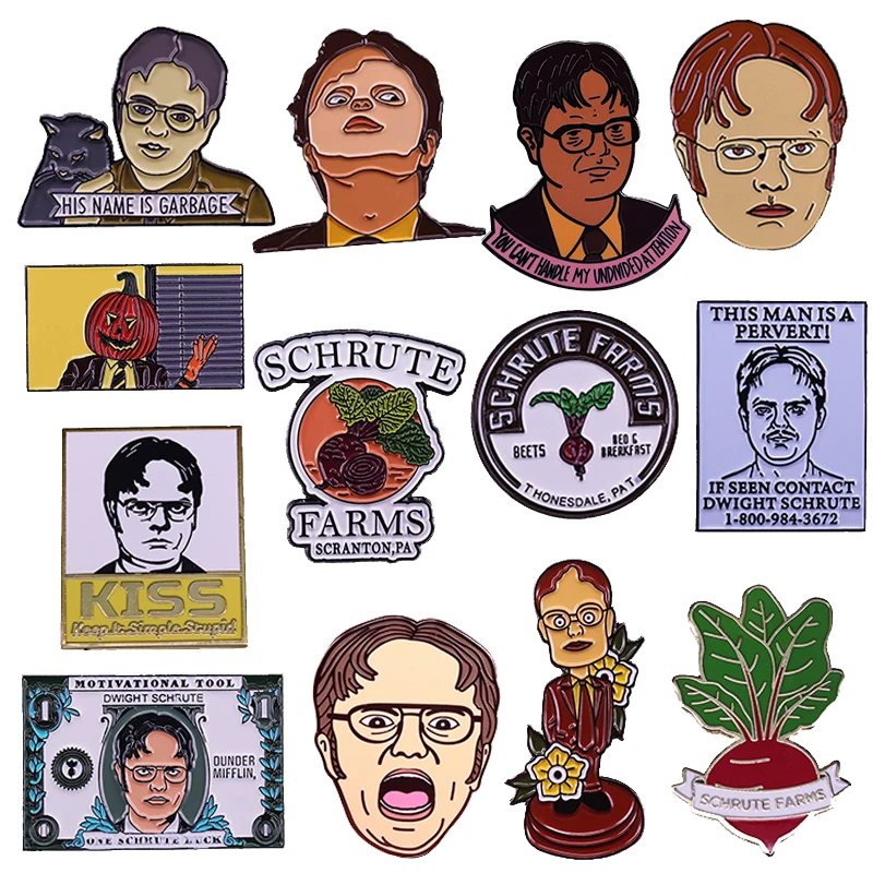 The Office Dwigt Schrute Enamel Pin Farms Beets kiss keep it simple stupid Brooch Enamel Pin